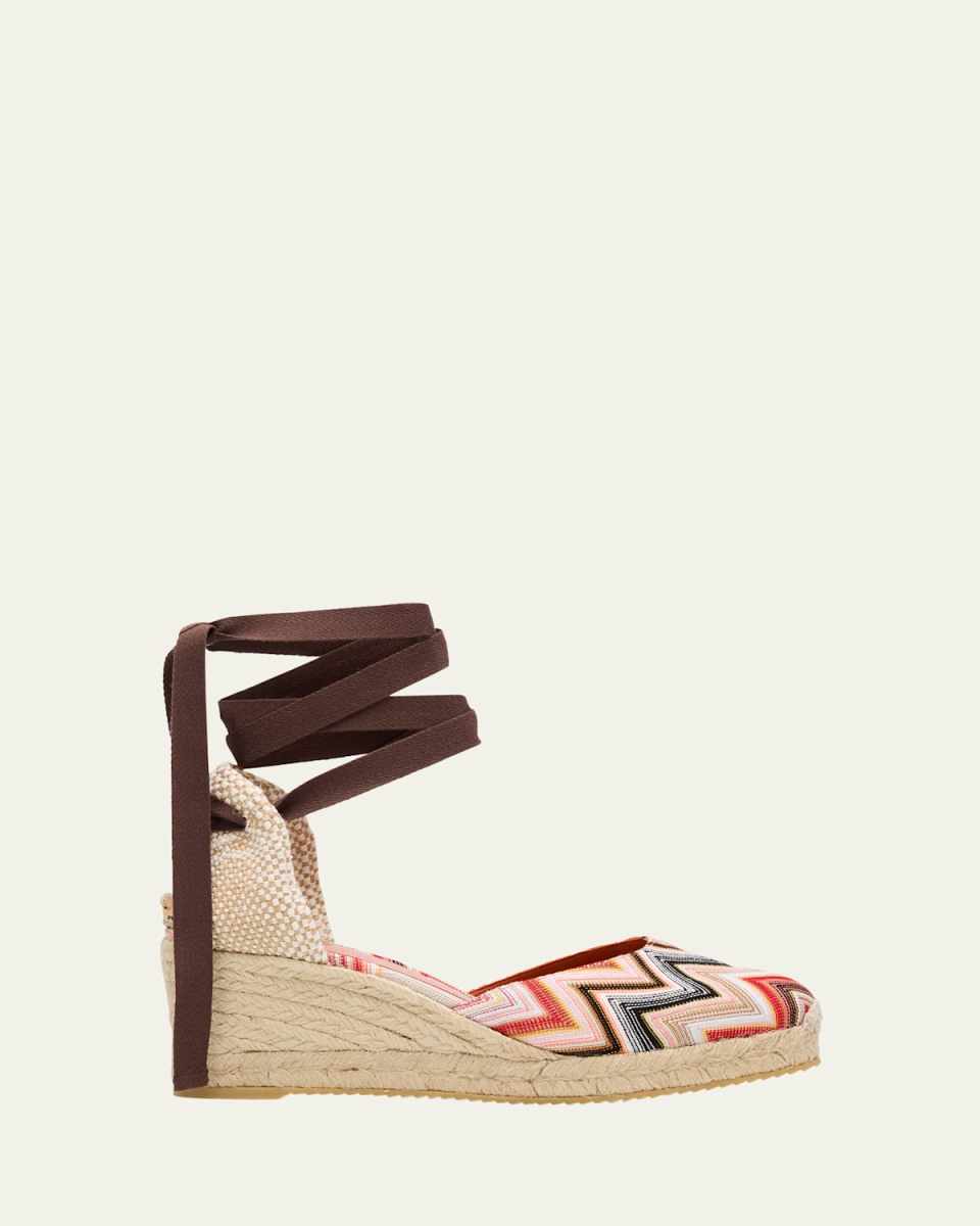 Eva Multi Chevron Ankle-Wrap Espadrilles